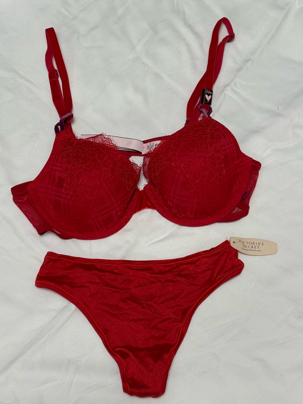 Victoria's Secret Red Lace Push-Up Bra & Brief Set